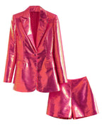 Women Sequin Blazer and Shorts 2 Piece Outfit Party Suit Set