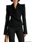 Platlogy Women Elegant Big Lapel Double Breasted Wool Blend Slim Cropped Blazer Formal Work Outerwear