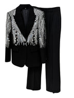 Sparkly Beaded Tuxedo Blazer Straight Leg Pants Suit For Party