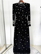 platlogy Women's Fashion Designer Party Formal Long Sleeve Luxurious Rhinestone Diamonds Beaded Long Maxi Dress Gowns