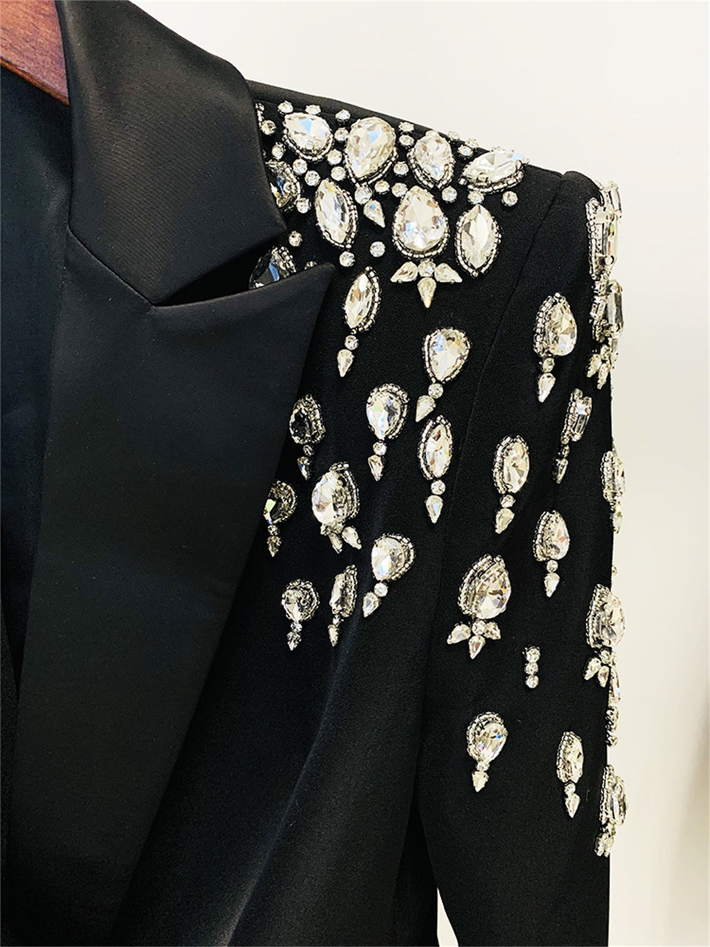 Platlogy Women's Luxury Outwear Embroidery Flares Diamond Blazer Jackets Long Sleeve Long Blazer Dress coat