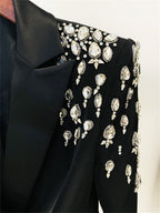 Platlogy Women's Luxury Outwear Embroidery Flares Diamond Blazer Jackets Long Sleeve Long Blazer Dress coat