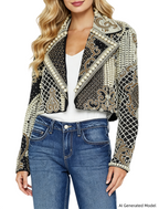 Platlogy Luxury Heavy Pearl Embroidered Cropped Blazer Women Lapel Long Sleeve Elegant Party Dressy Jacket