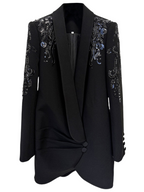 Platlogy Women's Luxury Designer Jacket Slim Fitting Rhinestone Diamonds Beaded Sequin Long Blazer Coat
