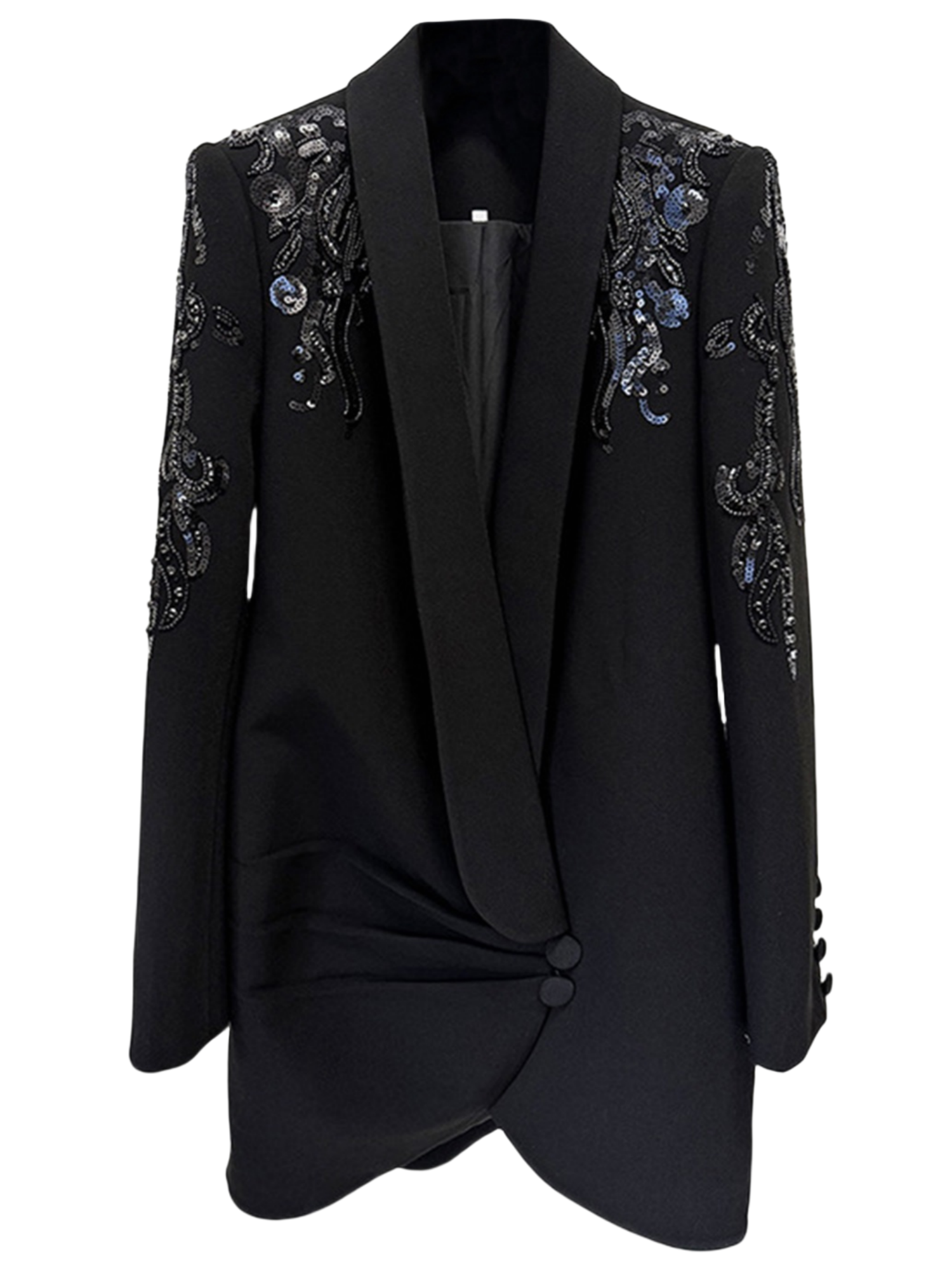 Platlogy Women's Luxury Designer Jacket Slim Fitting Rhinestone Diamonds Beaded Sequin Long Blazer Coat