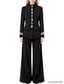 Platlogy Elegant Rhinestone Stand Collar Women Suit Formal Tailored Blazer And Wide Leg Pants Two Piece Outfit For Work Party