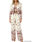 Platlogy Vintage Marine Print Three Piece Women Suit Cropped Blazer Cami Top Wide Leg Pants Elegant Casual Outfit Set