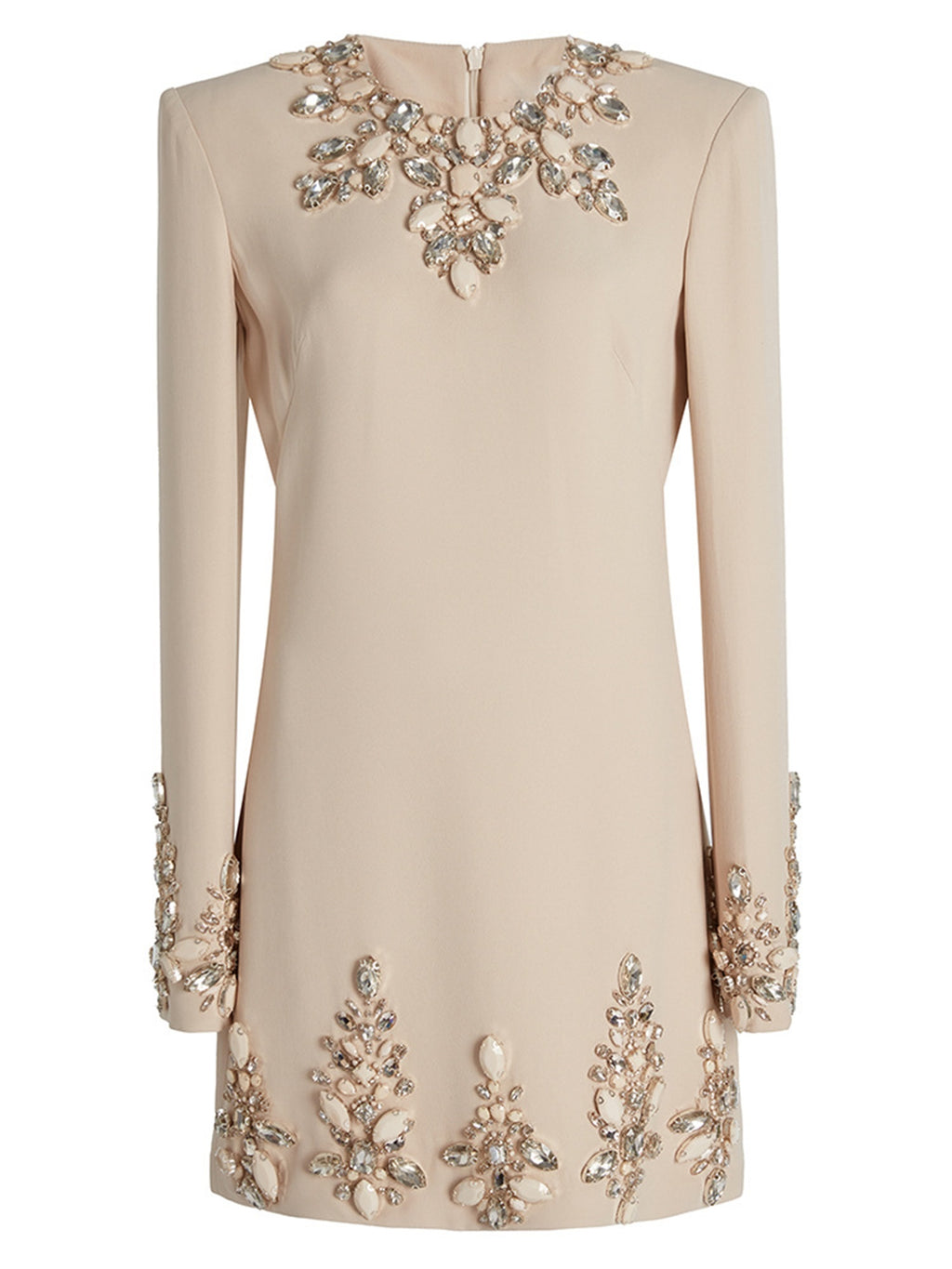 platlogy Women's Fashion Designer Dresses Long Sleeve Stunning Rhinestone Diamonds Beaded Dress