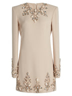 platlogy Women's Fashion Designer Dresses Long Sleeve Stunning Rhinestone Diamonds Beaded Dress