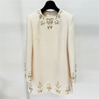 platlogy Women's Fashion Designer Dresses Long Sleeve Stunning Rhinestone Diamonds Beaded Dress