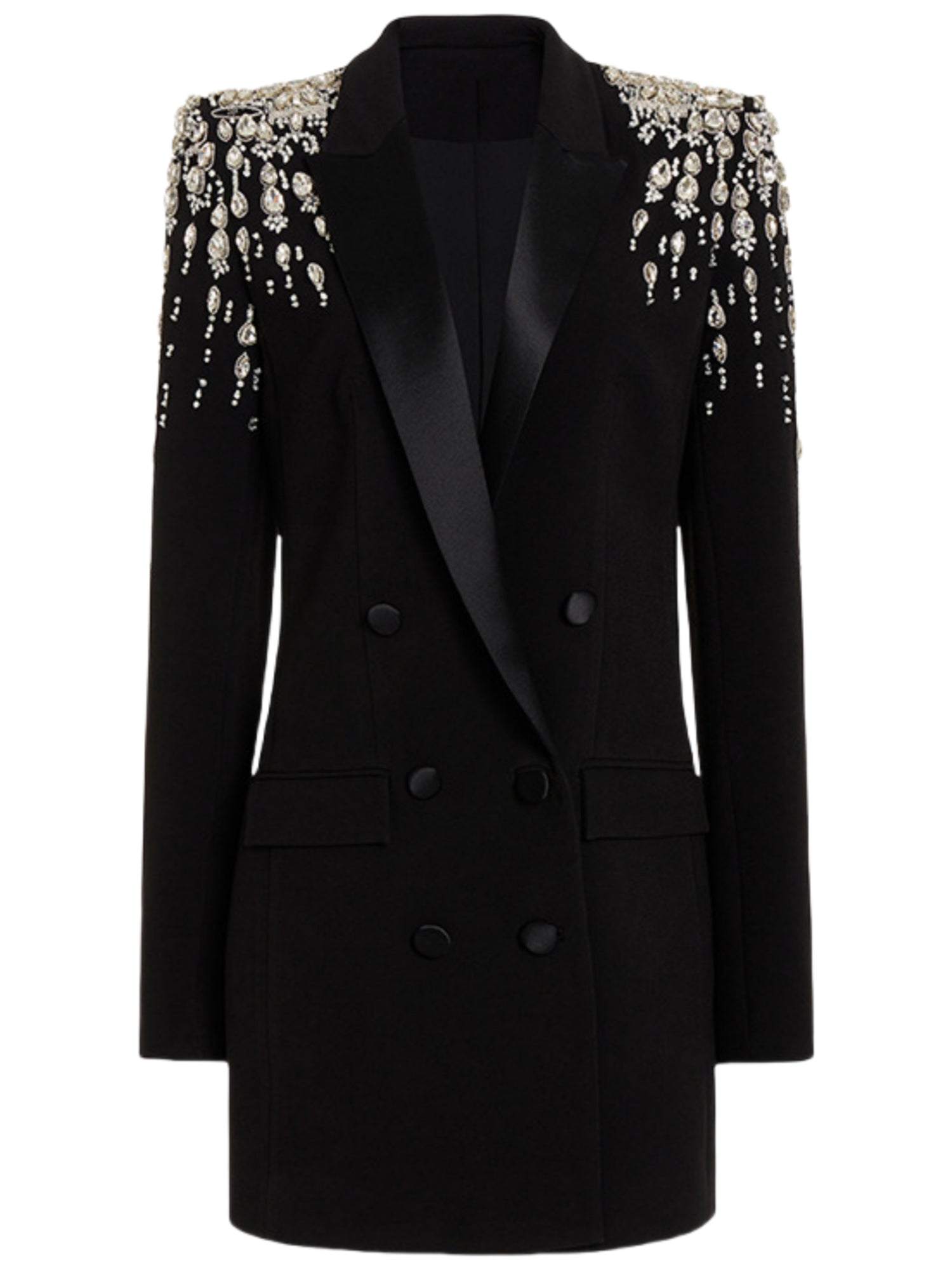 Platlogy Women's Luxury Outwear Embroidery Flares Diamond Blazer Jackets Long Sleeve Long Blazer Dress coat Secondary image