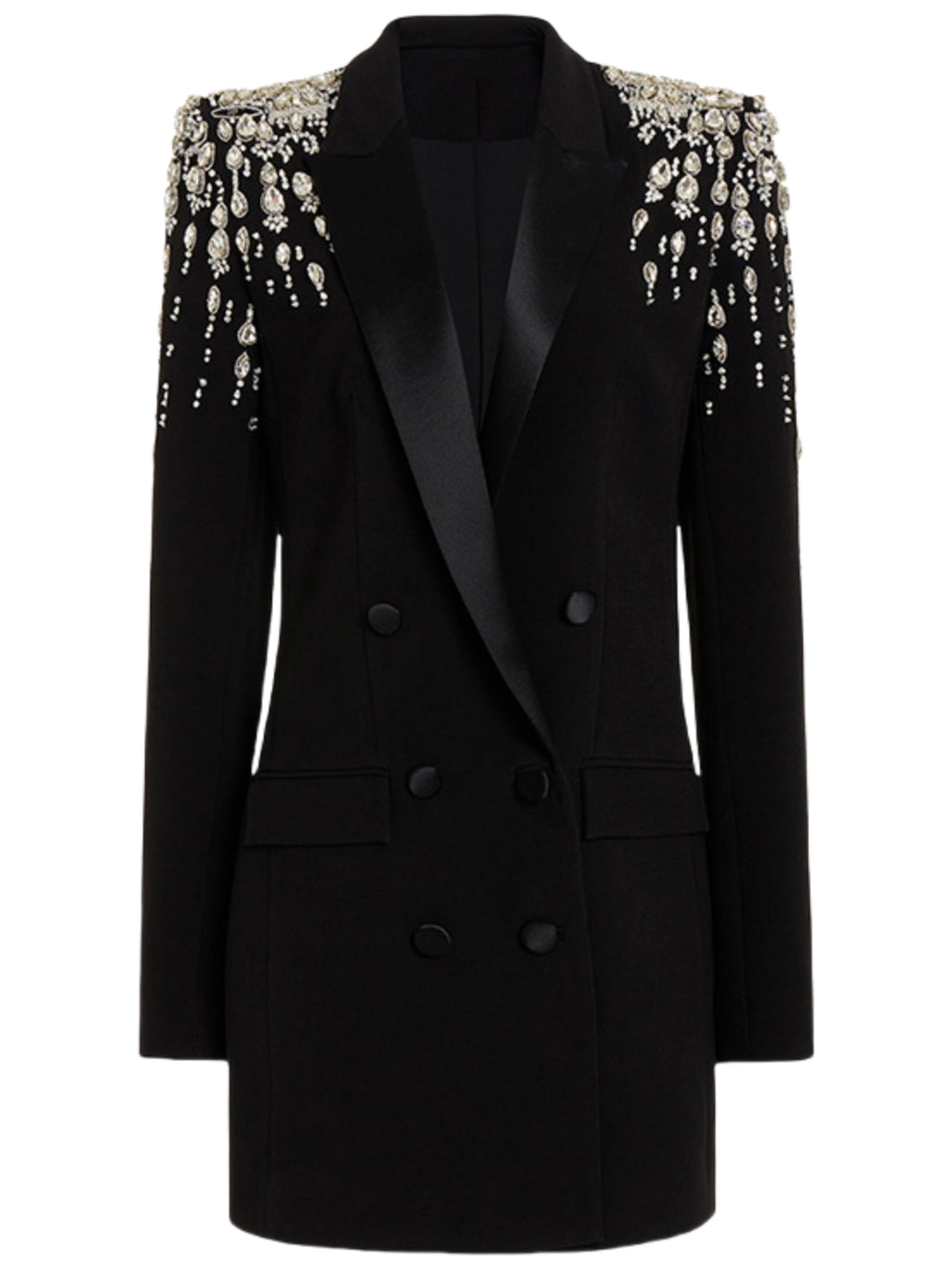 Platlogy Women's Luxury Outwear Embroidery Flares Diamond Blazer Jackets Long Sleeve Long Blazer Dress coat