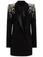 Platlogy Women's Luxury Outwear Embroidery Flares Diamond Blazer Jackets Long Sleeve Long Blazer Dress coat