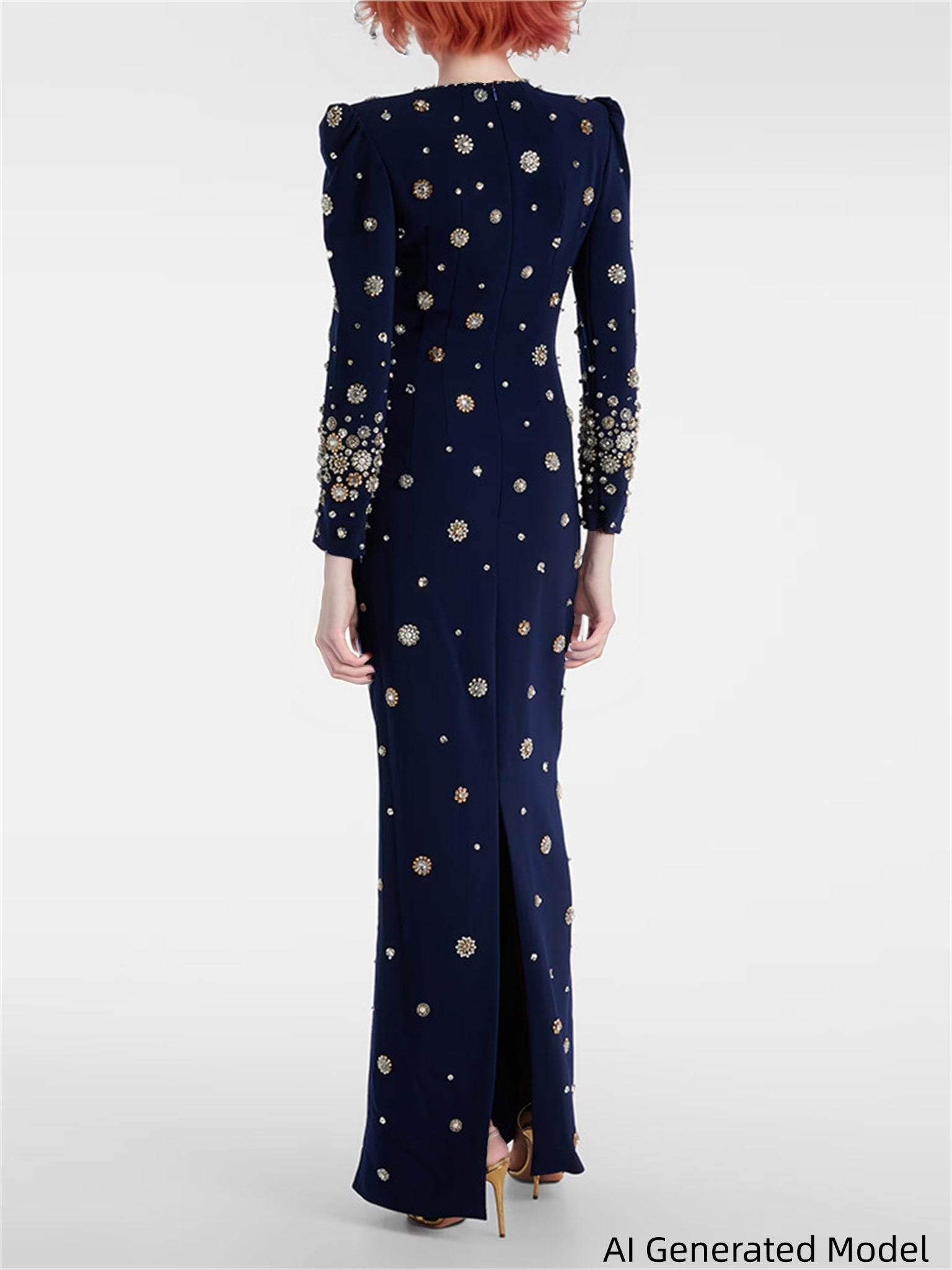 Platlogy Elegant Beaded Cocktail Dress Crew Neck Slim Fit Midi Dress for Special Occasions