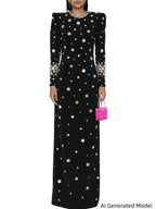 Platlogy Elegant Beaded Cocktail Dress Crew Neck Slim Fit Midi Dress for Special Occasions