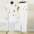 Rhinestone Embellished Tailored Blazer And Pants Two Piece Set