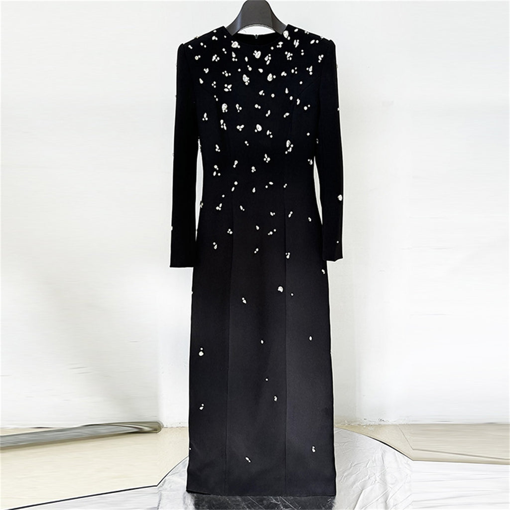 Womens Embellished Long Sleeve Maxi Dress Formal Evening Party Gown