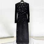 Womens Embellished Long Sleeve Maxi Dress Formal Evening Party Gown