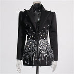 Luxury Beaded And Rhinestone Bodycon Blazer Dress For Formal Occasions
