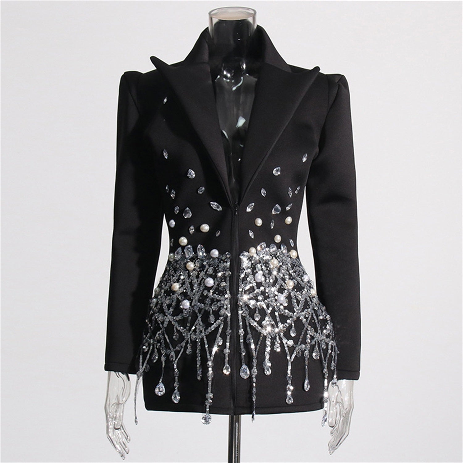 Luxury Beaded And Rhinestone Bodycon Blazer Dress For Formal Occasions