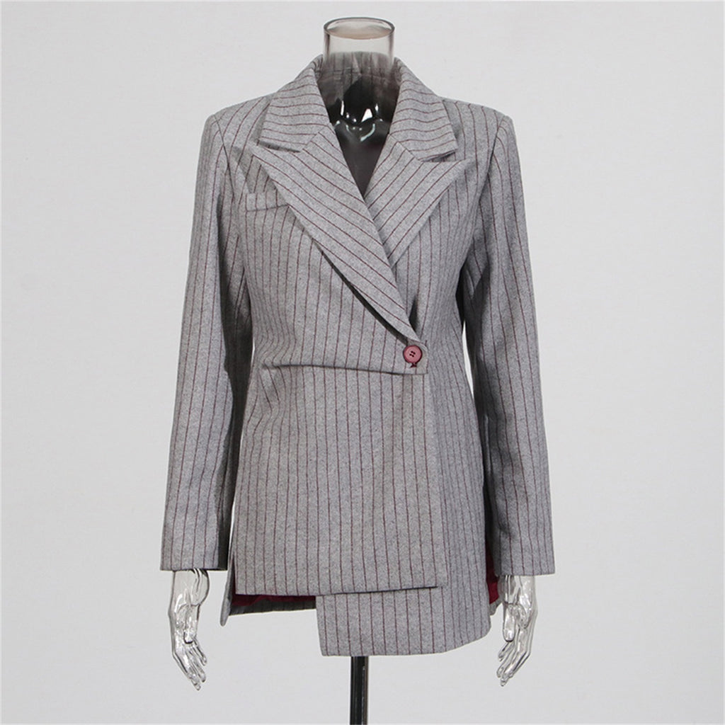 Women's Long Sleeve Striped Blazer with Unique Cut Design