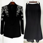 Platlogy Elegant Black Mermaid Midi Skirt Formal Split Bodycon Skirt For Business Party Occasions