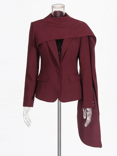 Women Cape Blazer One Button Asymmetrical Design Formal Jacket