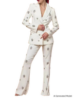 Platlogy Rhinestone Embellished Blazer and Pants Two Piece Set for Women Formal Party Suit