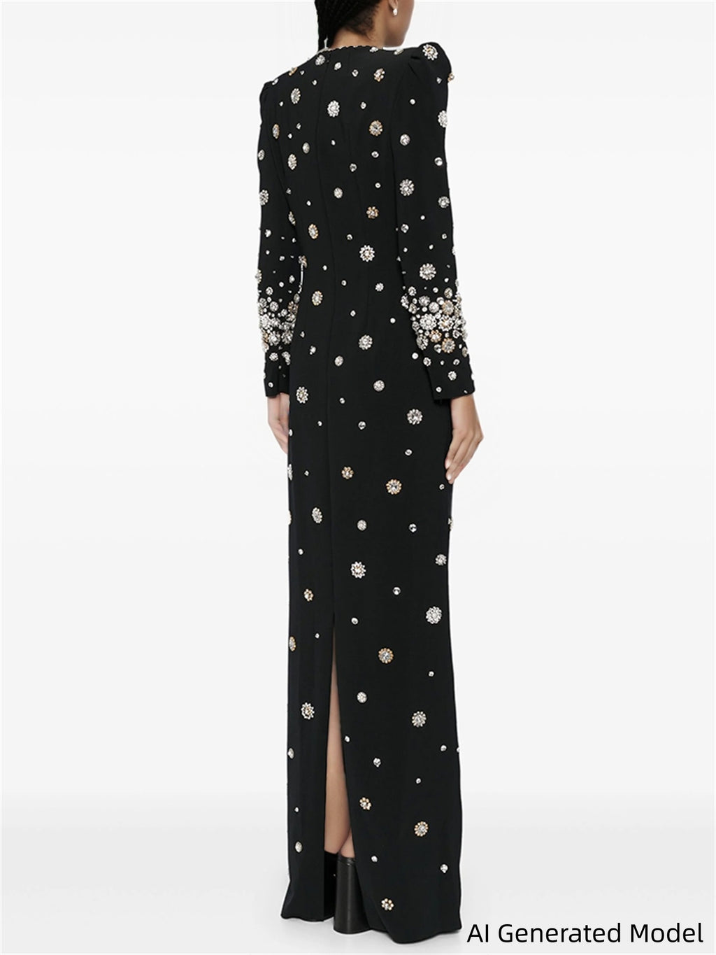 Platlogy Elegant Beaded Cocktail Dress Crew Neck Slim Fit Midi Dress for Special Occasions