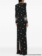 Platlogy Elegant Beaded Cocktail Dress Crew Neck Slim Fit Midi Dress for Special Occasions