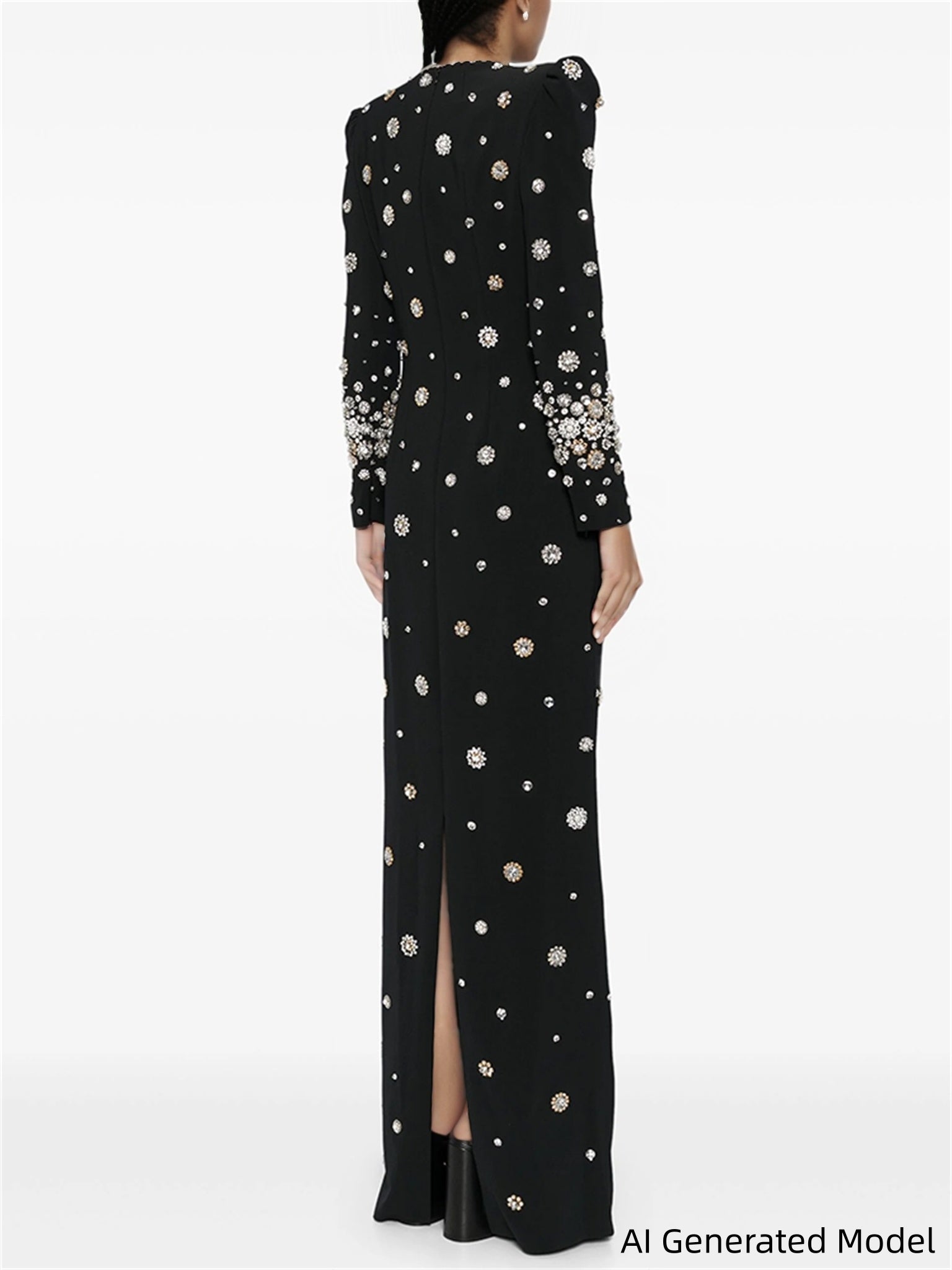 Platlogy Elegant Beaded Cocktail Dress Crew Neck Slim Fit Midi Dress for Special Occasions