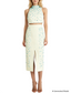 Platlogy Beaded Halter Crop Top Split Midi Skirt Two Piece Set Elegant Formal Party Outfit for Women