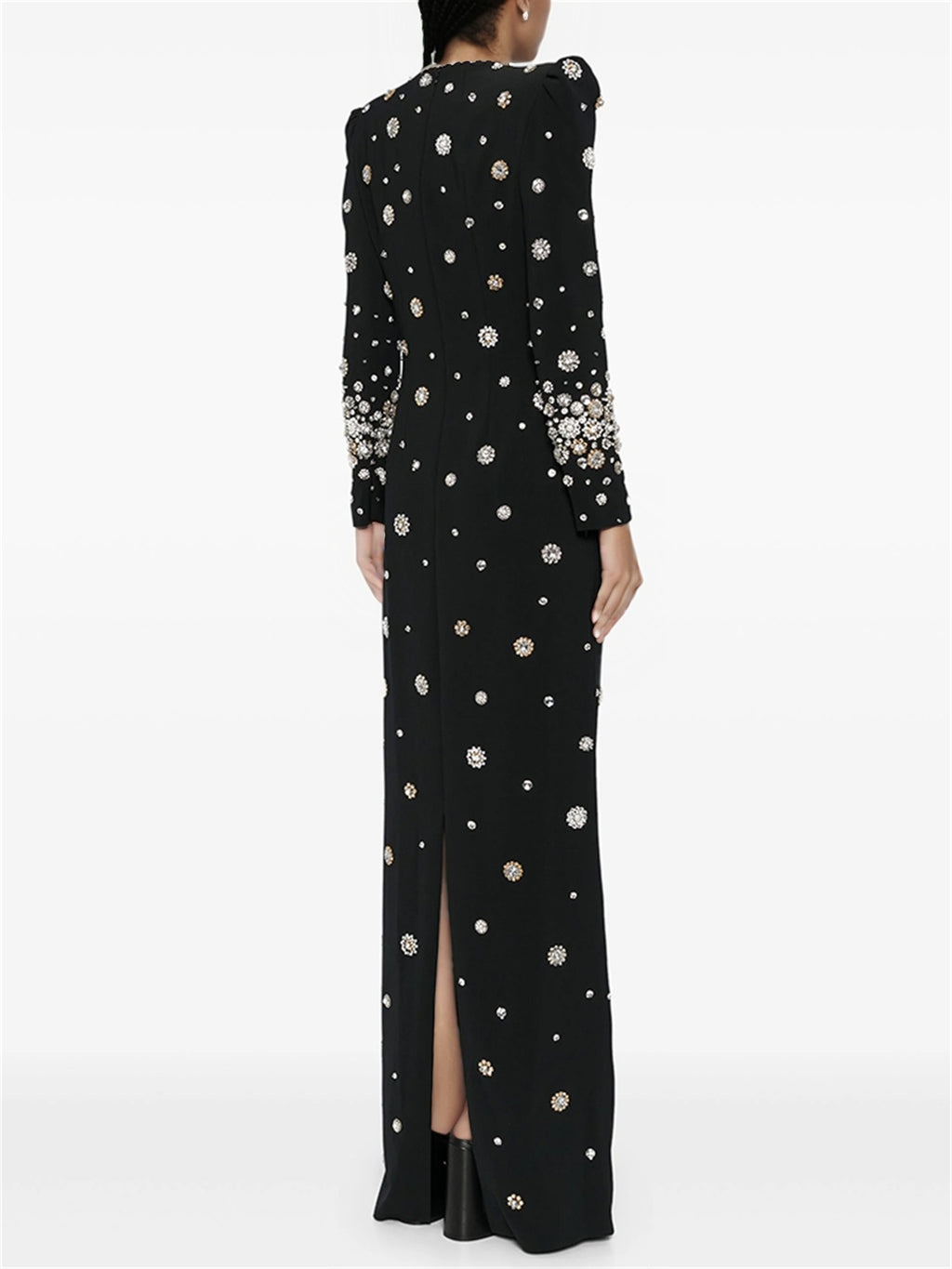 platlogy Women's Fashion Designer Party Formal Long Sleeve Luxurious Rhinestone Diamonds Beaded Long Maxi Dress Gowns