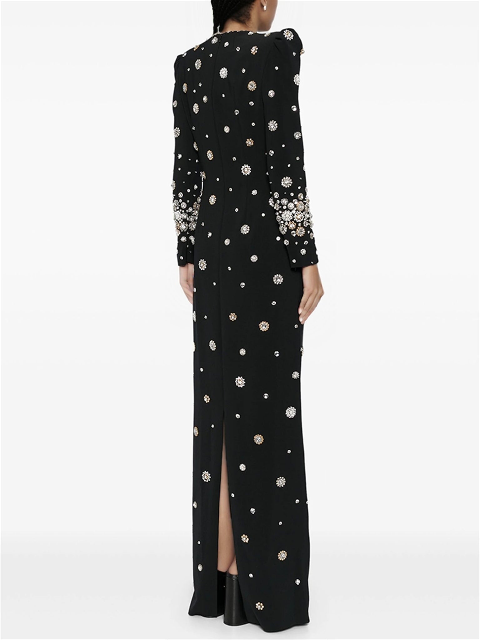 platlogy Women's Fashion Designer Party Formal Long Sleeve Luxurious Rhinestone Diamonds Beaded Long Maxi Dress Gowns