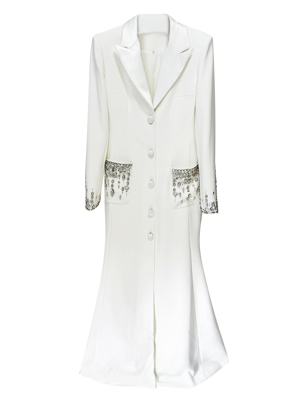 Embellished Cuff Maxi Blazer Dress Button Front Evening Party Dress