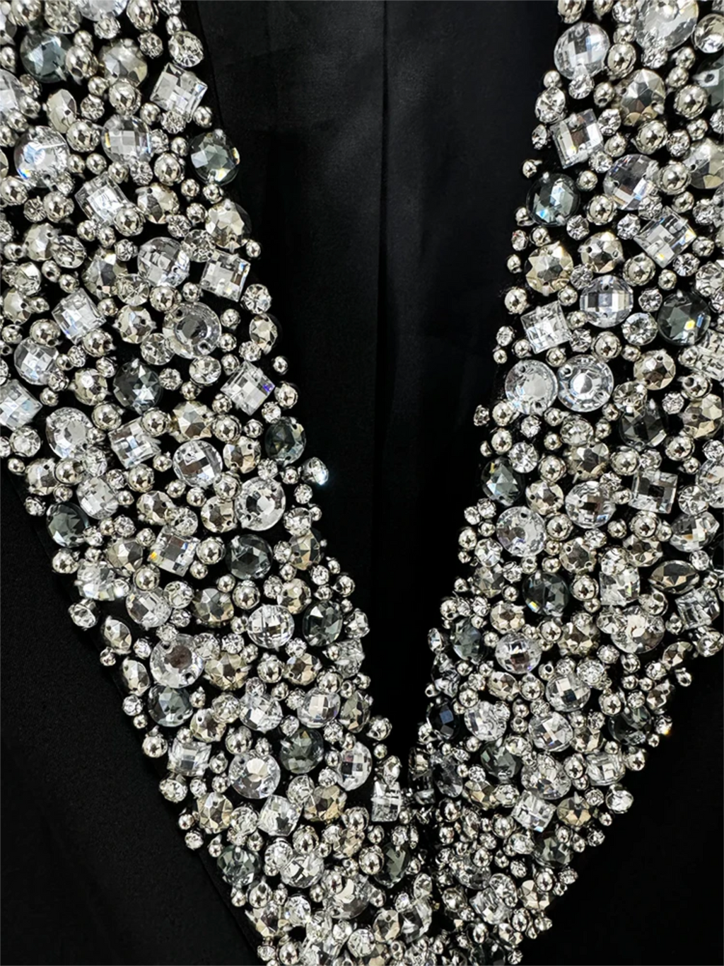 Platlogy Women's Luxury Designer Jacket Slim Fitting Rhinestone Diamonds Beaded Long Blazer Coat
