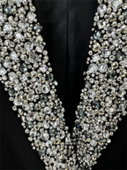 Platlogy Women's Luxury Designer Jacket Slim Fitting Rhinestone Diamonds Beaded Long Blazer Coat