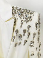 Platlogy Women's Luxury Outwear Embroidery Flares Diamond Blazer Jackets Long Sleeve Long Blazer Dress coat