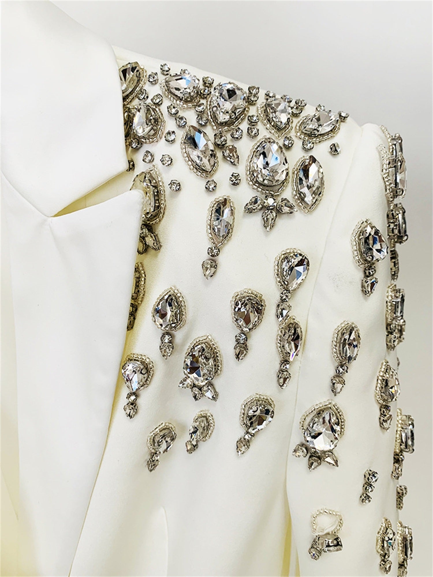 Platlogy Women's Luxury Outwear Embroidery Flares Diamond Blazer Jackets Long Sleeve Long Blazer Dress coat