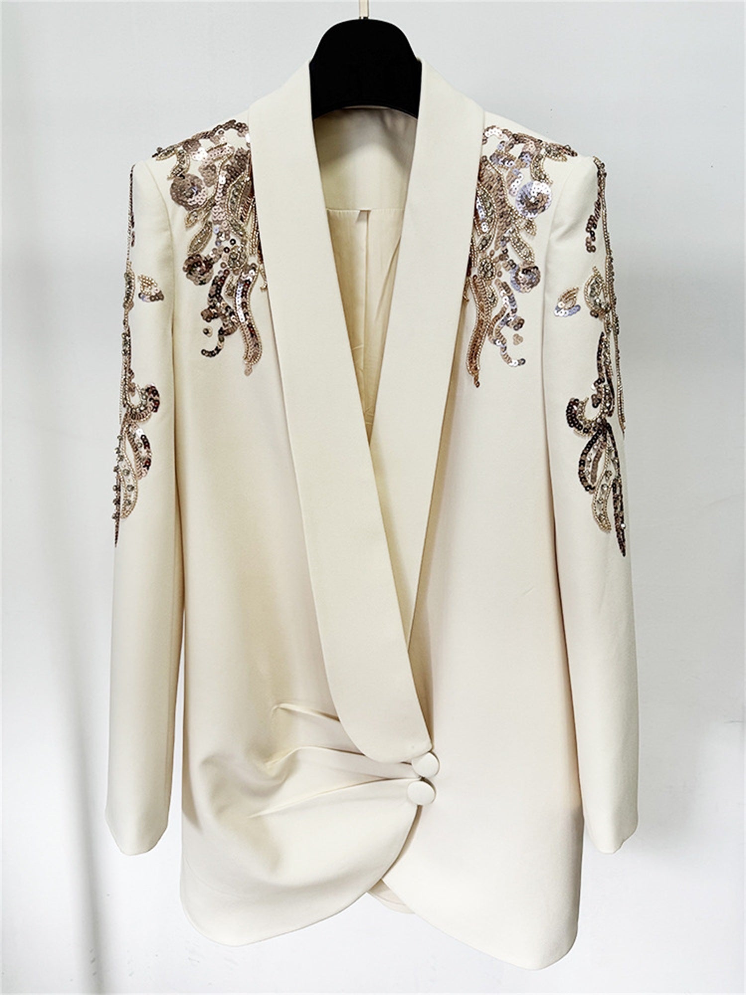 Platlogy Women's Luxury Designer Jacket Slim Fitting Rhinestone Diamonds Beaded Sequin Long Blazer Coat Secondary image
