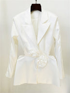 Platlogy Women's 2 Pieces Blazer Pants Suit Sets Hollow Out Flowers Appliques Pearls Beaded Wedding Party Outfits