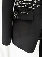 Platlogy Women's Matching Sets Heavy Beaded Diamond One Button Suit Trousers Set Two Piece Sets Womens Outifits