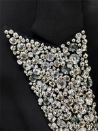 Platlogy Women's Luxury Designer Jacket Slim Fitting Rhinestone Diamonds Beaded Long Blazer Coat