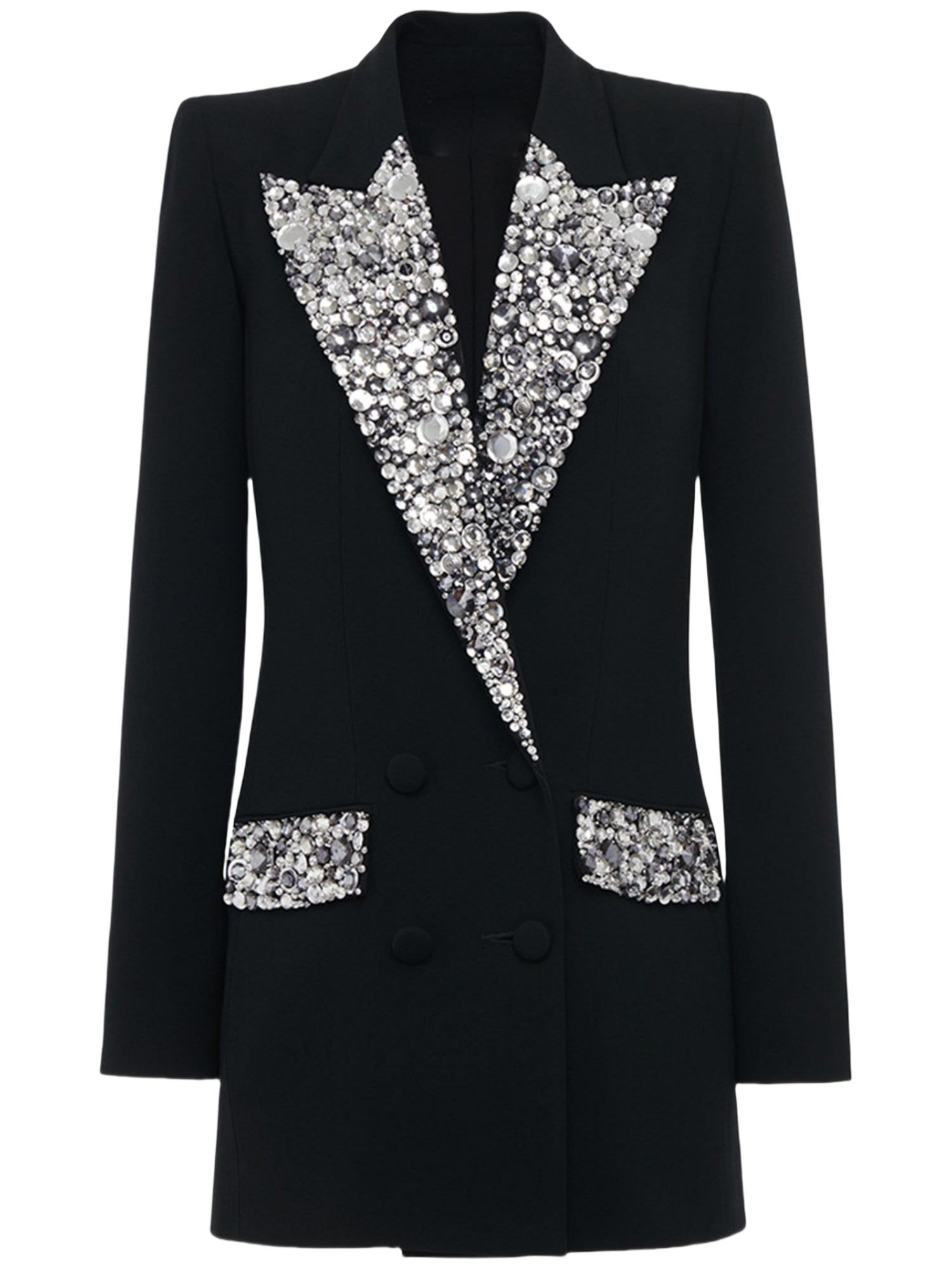 Platlogy Women's Luxury Designer Jacket Slim Fitting Rhinestone Diamonds Beaded Long Blazer Coat Secondary image