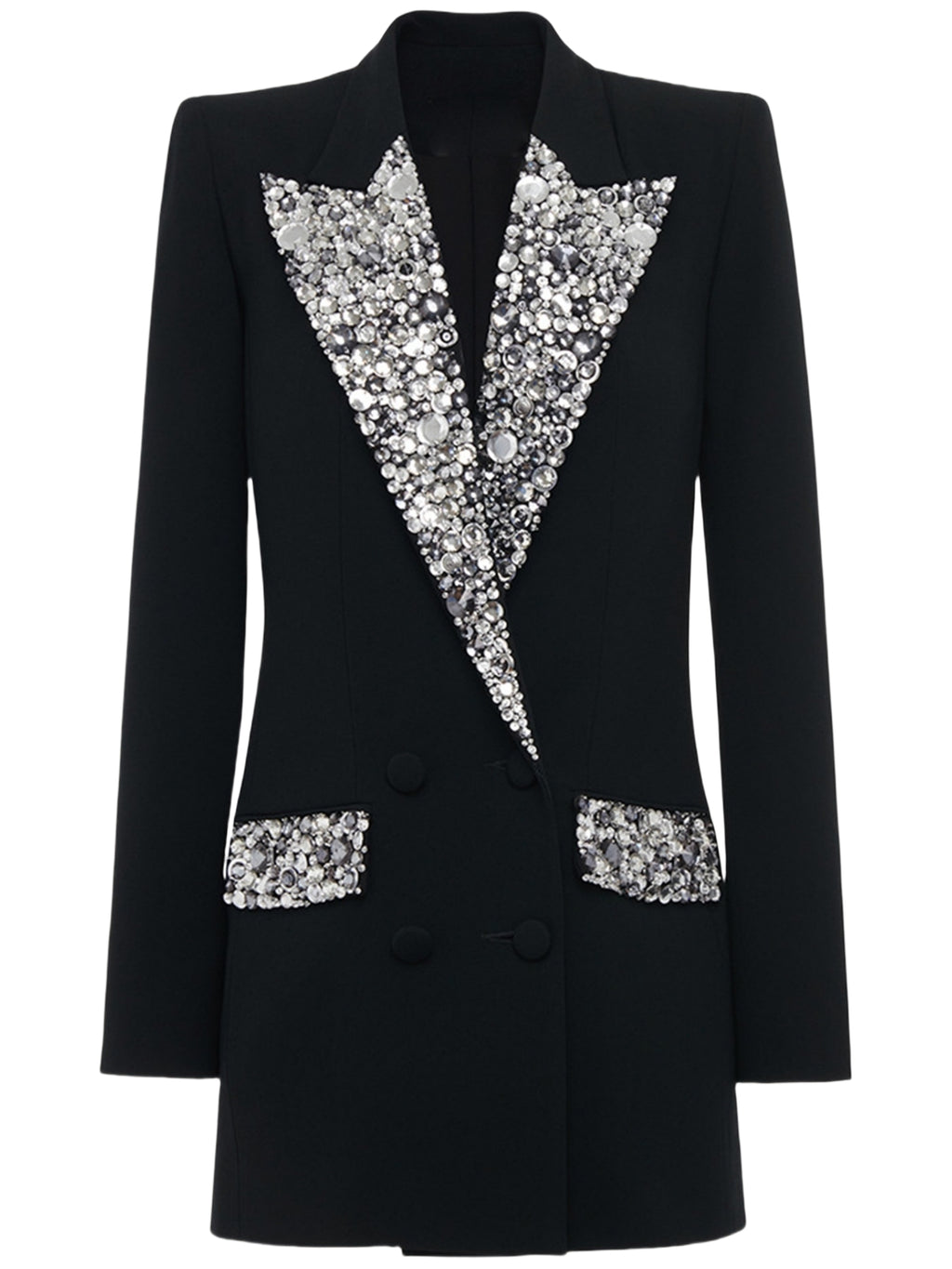 Platlogy Women's Luxury Designer Jacket Slim Fitting Rhinestone Diamonds Beaded Long Blazer Coat