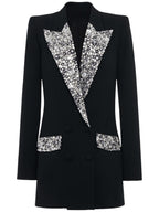 Platlogy Women's Luxury Designer Jacket Slim Fitting Rhinestone Diamonds Beaded Long Blazer Coat