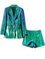 Platlogy Women Sequin Blazer and Short Set 2 PC Slim Fit Notch Lapel Prom Party Glitter Suit