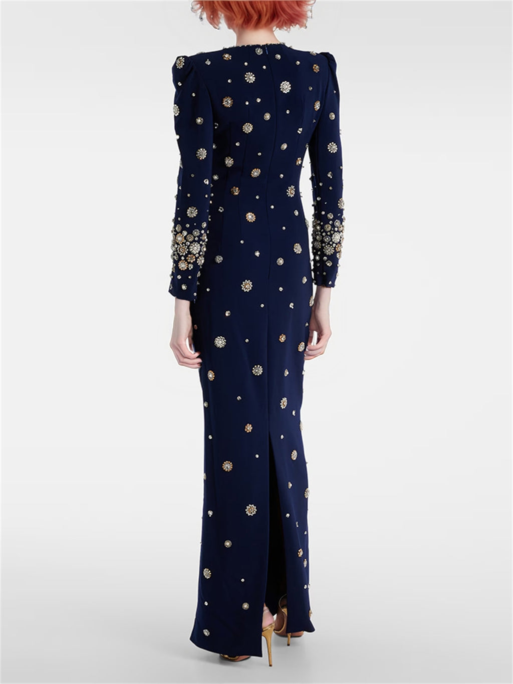 platlogy Women's Fashion Designer Party Formal Long Sleeve Luxurious Rhinestone Diamonds Beaded Long Maxi Dress Gowns