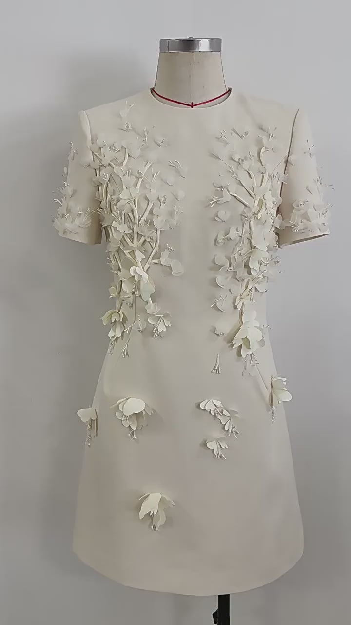 Platlogy Elegant 3D Floral Appliques Short Sleeve Mini Dress Formal Party Cocktail Sheath Dress