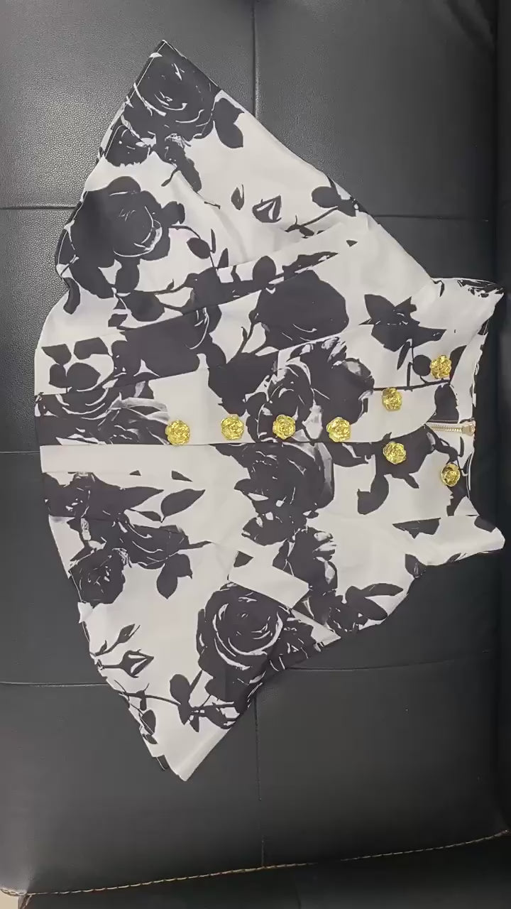 Platlogy Black Rose Print Shirt Mini Dress Elegant Long Sleeve Turn Down Collar A Line Party Casual Dress